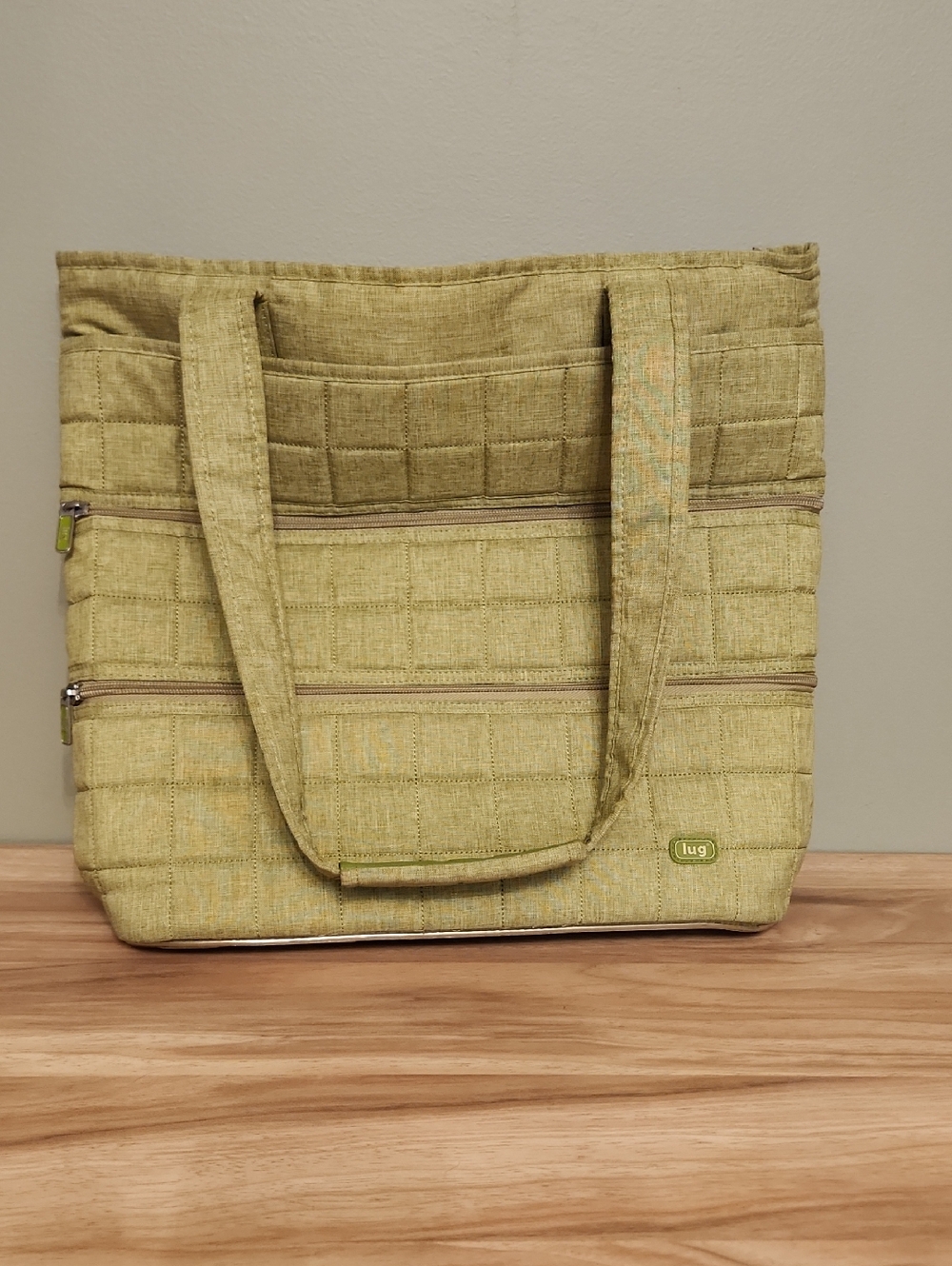lug Quilted Green Tote with Double Zip Pockets